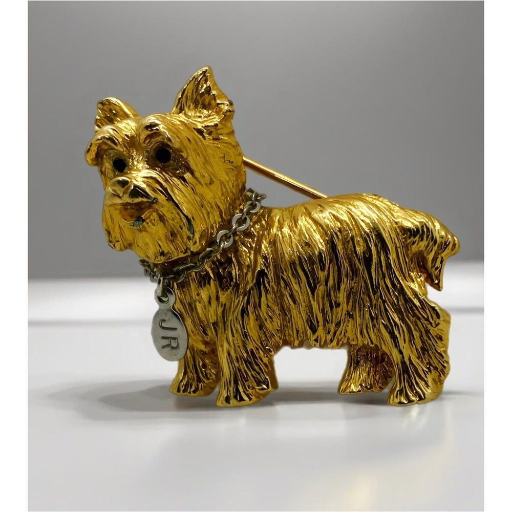 Vintage Joan Rivers Gold-Tone Terrier Brooch Collectible Dog Pin